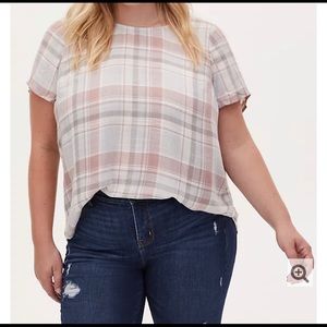 Torrid Plus PINK & GREY BUTTON BACK BLOUSE